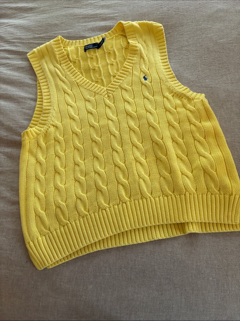 Ralph Lauren Bright Yellow Cable-Knit V-Neck Sweater Vest